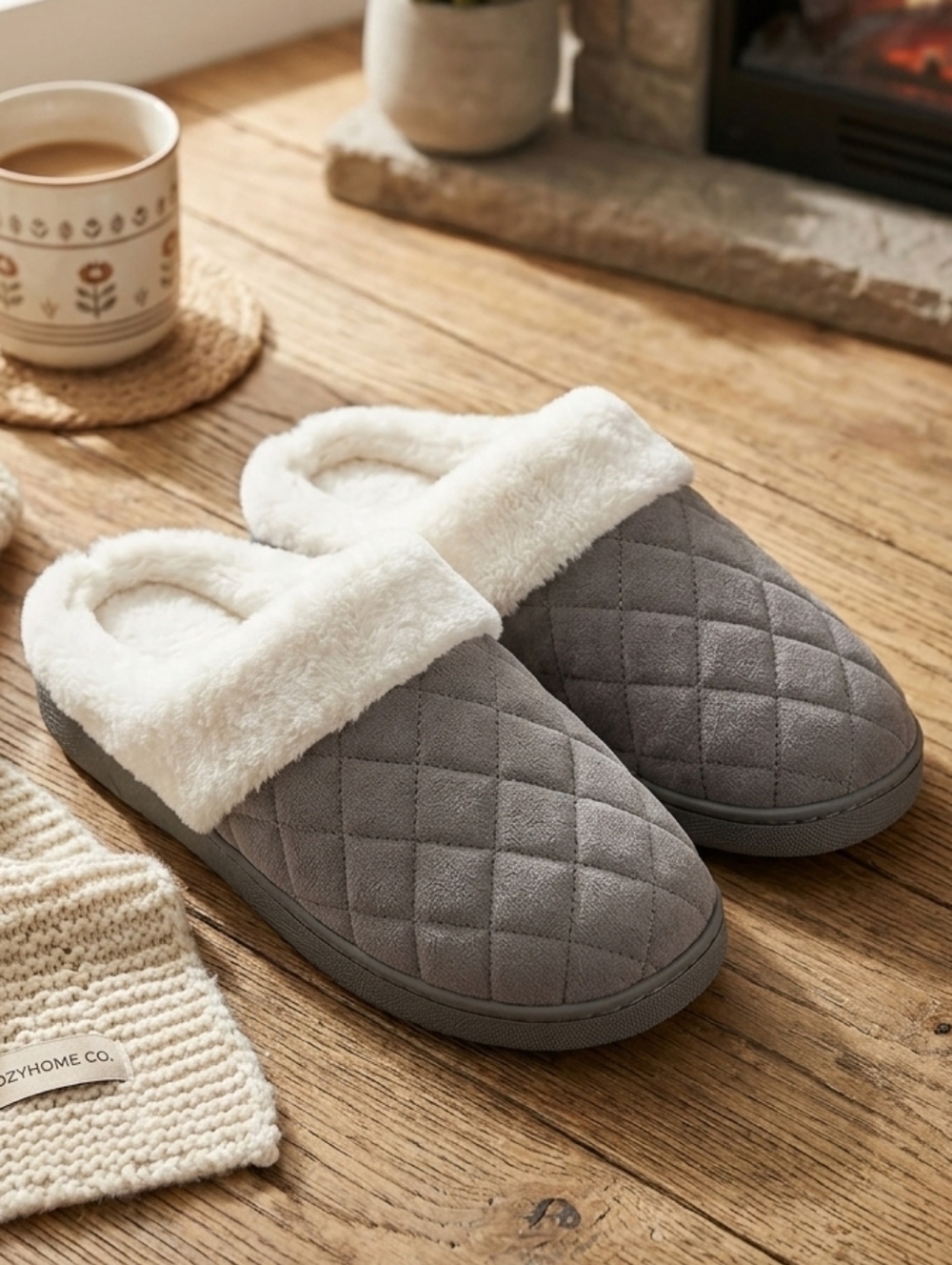 Yalox Ning Dark Gray Cream House Shoe Cozy Pajama Slippers 36/37 (5/6) New NWT